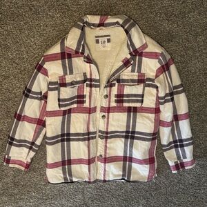 GAP Kids Red and White Plaid Sherpa Jacket